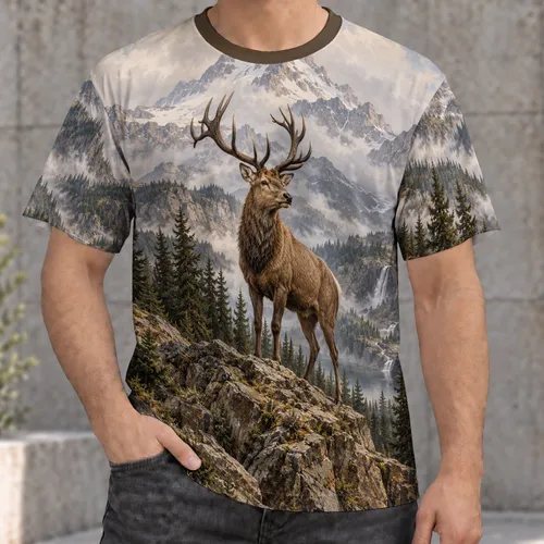 Majestic Elk in Alpine Wilderness for Rustic Outdoor Adventures and Cabin Weekends All-over Print Unisex T-shirt