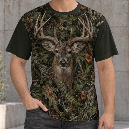 Whitetail Deer and Woodland Camo for Hunting, Fishing and Outdoor Weekend Trips All-over Print Unisex T-shirt