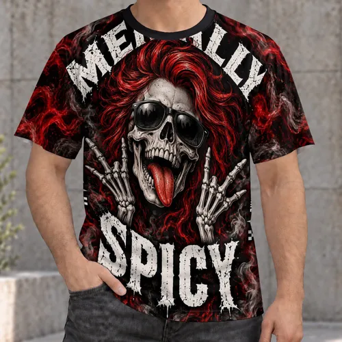 Grinning Red-Haired Skull With Smoke for Halloween Parties and Everyday Alternative Style All-over Print Unisex T-shirt