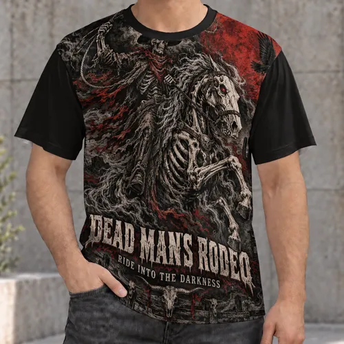 Skeleton Cowboy Rodeo Scene for Western Gothic Nights and Dark Country Style All-over Print Unisex T-shirt