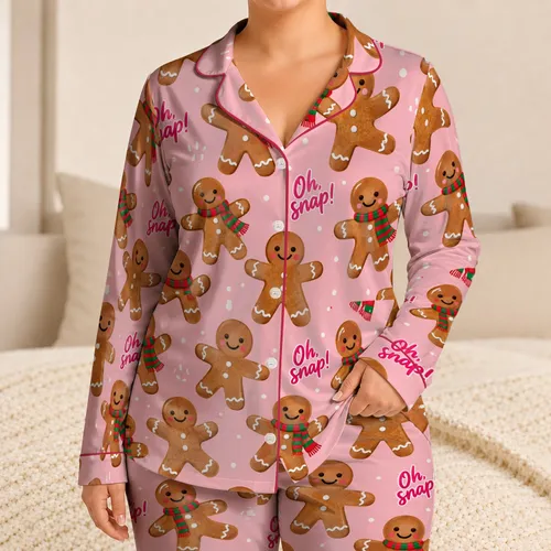 Cute Gingerbread Men and Candy Colors for Cozy Christmas Holiday Cheer and Festive Gifting Satin Pajamas Set
