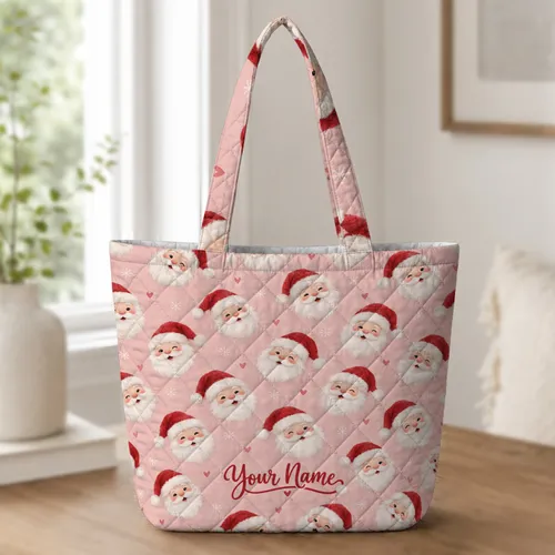 Santa Face Christmas Cheer For Festive Family Gatherings And Winter Gift Giving Quilted Tote Bag