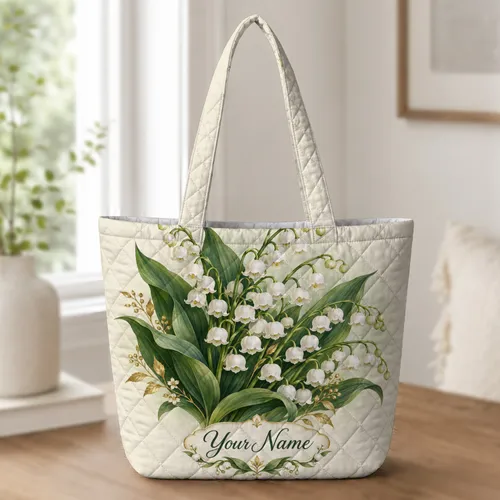 Lily of the Valley Bouquet for Spring Garden Lovers and Mother’s Day Gifting Quilted Tote Bag