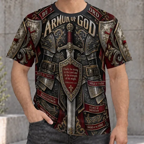 Armor of God Shield and Sword for Faithful Worship, Scripture Study, and Fellowship All-over Print Unisex T-shirt