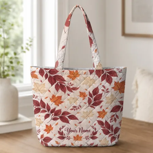 Autumn Maple Leaves And Burgundy Foliage For Cozy Fall Outings And Seasonal Gifting Quilted Tote Bag