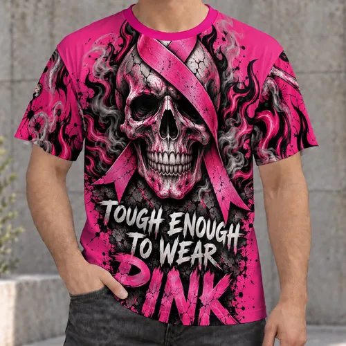 Pink Ribbon Skull for Breast Cancer Awareness Support and Resilience Gift All-over Print Unisex T-shirt