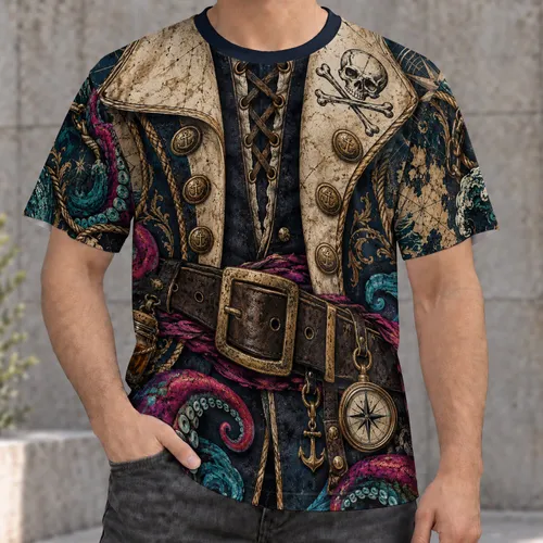 Pirate Skeleton DJ Octopus Nautical Halloween Party Style for Men and Cosplay Fans All-over Print Unisex T-shirt