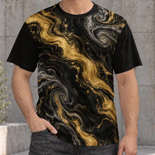 Black and Gold Marble Swirls for Elegant Evenings and Refined Everyday Style for Men All-over Print Unisex T-shirt