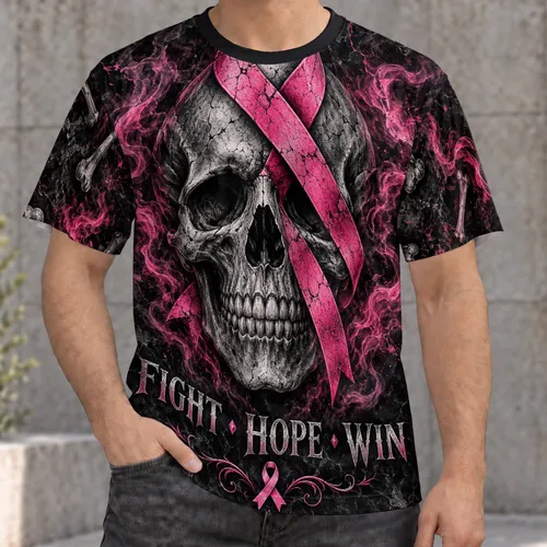 Pink Ribbon Skull for Cancer Awareness, Survivor Support, and Fundraising Events All-over Print Unisex T-shirt