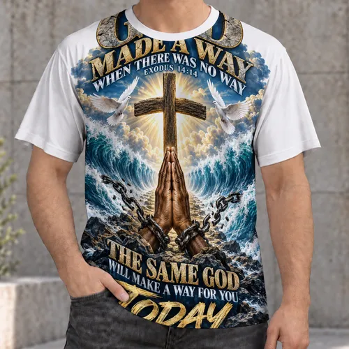 Open Sea Cross And Praying Hands For Christian Faith And Daily Encouragement Gift All-over Print Unisex T-shirt