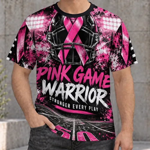 Pink Game Warrior Football Breast Cancer Awareness Support Sports Gift for Men All-over Print Unisex T-shirt