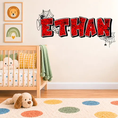 Personalized Spider Web Name Wall Decal – Custom Red Kids Name Sticker for Boys Bedroom, Christmas Gift for Son