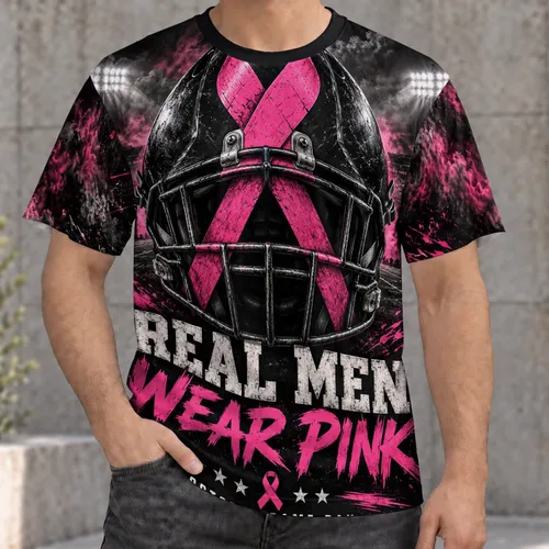 Pink Ribbon Football Helmet for October Game Day Cancer Awareness Events and Fans All-over Print Unisex T-shirt