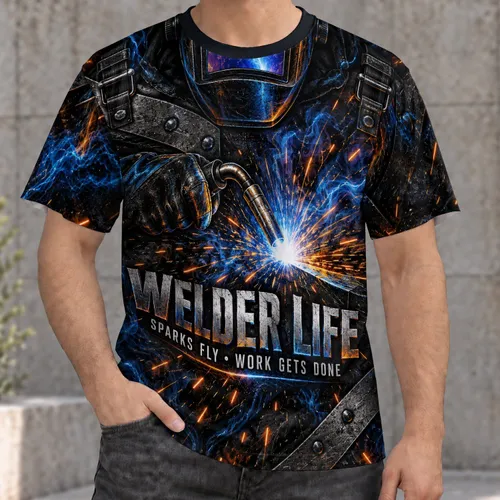 Welder Life Sparks Fly Work Gets Done Welding Shop Gift for Metalwork Fans All-over Print Unisex T-shirt