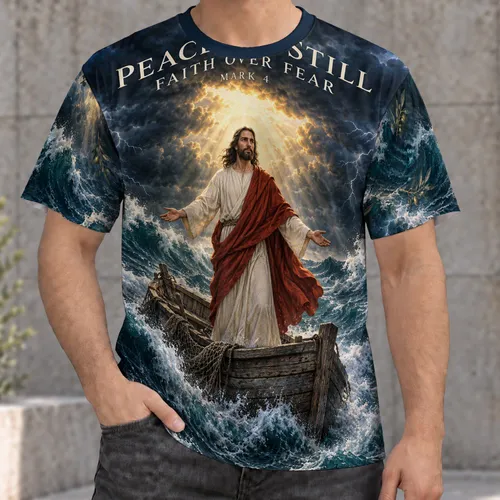 Peace Be Still Stormy Sea Scene for Faith and Devotional Living All-over Print Unisex T-shirt
