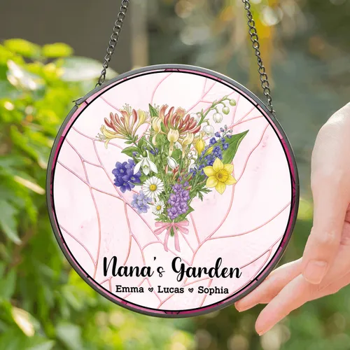 Personalized Family Birth Flower Suncatcher – Custom Garden Bouquet Stained Glass for Mom, Grandma Christmas Gift