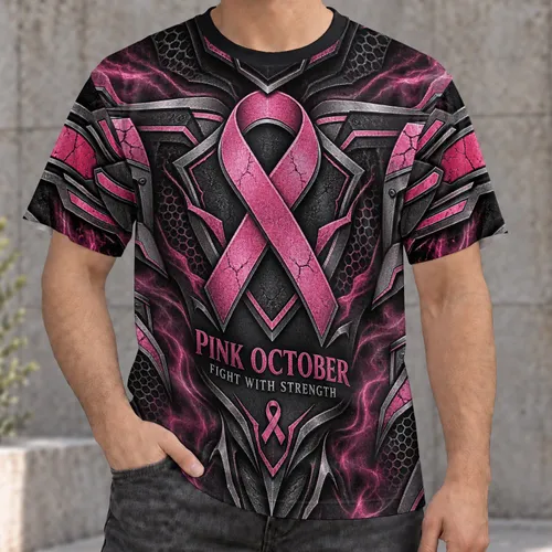 Pink Ribbon Awareness Armor for Breast Cancer Support and October Events All-over Print Unisex T-shirt