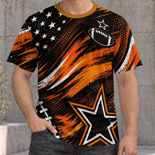 Amber Star And Football Motifs For Game Day Gatherings And Casual Weekend Wear All-over Print Unisex T-shirt