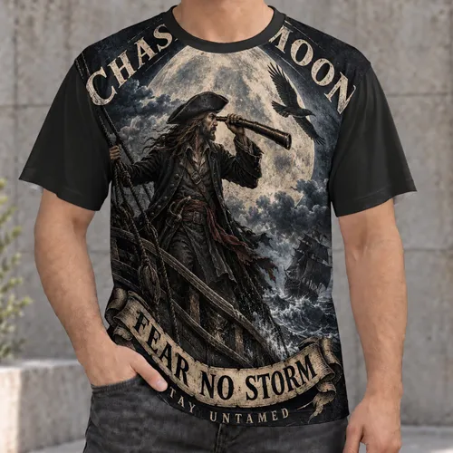Moonlit Pirate Crow Nautical Scene For Coastal Adventures And Stormy Nights All-over Print Unisex T-shirt