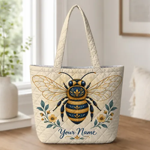 Honeybee With Golden Wings For Nature Lovers And Garden Days Quilted Tote Bag