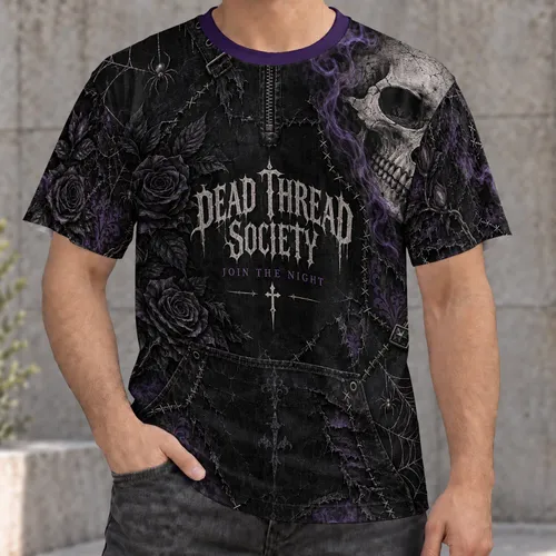 Gothic Skull and Rose Nightfall for Halloween Parties and Alternative Style Fans All-over Print Unisex T-shirt