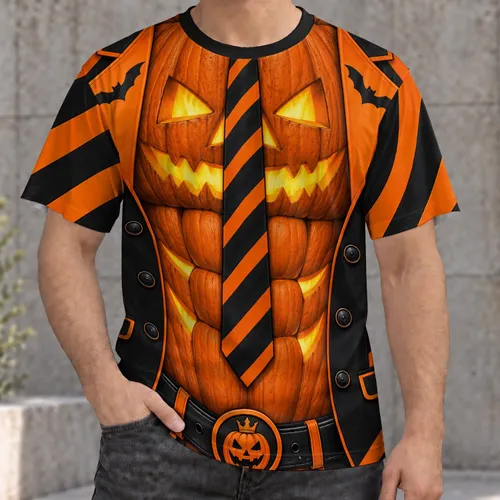 Pumpkin Muscle Suit with Bat Accents for Halloween Parties and Cosplay Enthusiasts All-over Print Unisex T-shirt