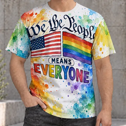 Rainbow Pride Flag and Stars for Inclusive Pride Month Celebrations and Allies All-over Print Unisex T-shirt