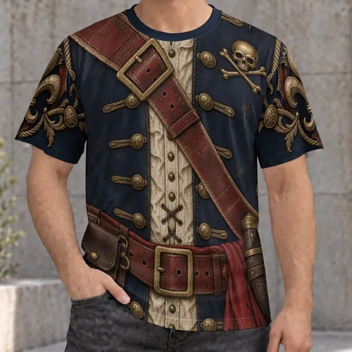 Vintage Pirate Costume Outfit with Crossed Sash for Themed Parties and Halloween All-over Print Unisex T-shirt