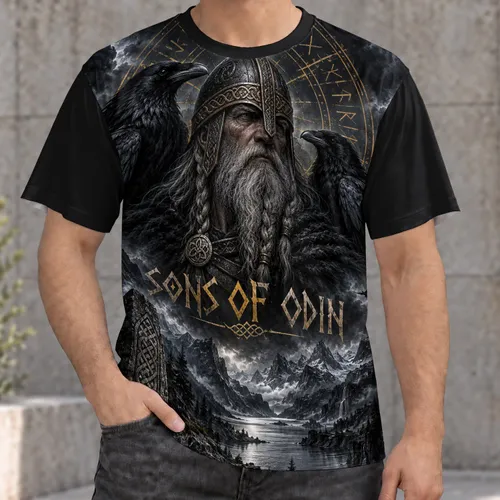 Norse Warrior and Raven Scene for Viking Heritage Fans and Bold Everyday Wear All-over Print Unisex T-shirt