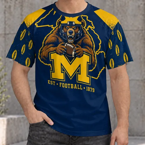 Collegiate Bear Football Crest for Game Day Tailgating and Outdoor Fan Style All-over Print Unisex T-shirt