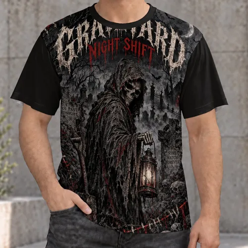 Hooded Skeleton Graveyard at Midnight for Halloween Nights and Spooky Season Fans All-over Print Unisex T-shirt