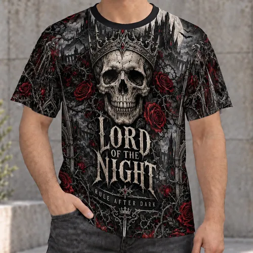 Gothic Skull Roses and Moonlit Castle for Dark Fantasy Nights and Alternative Style All-over Print Unisex T-shirt