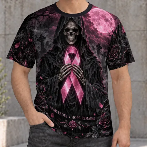 Gothic Reaper With Pink Ribbon For Awareness Events And Alternative Everyday Style All-over Print Unisex T-shirt