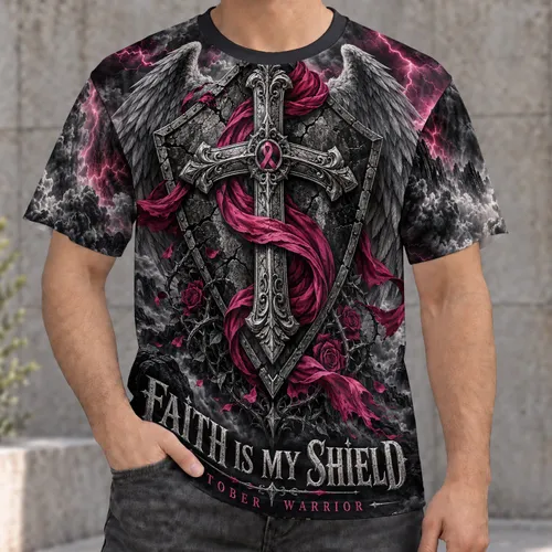 Gothic Faith Shield Cross for Church Events and Everyday Devotion All-over Print Unisex T-shirt