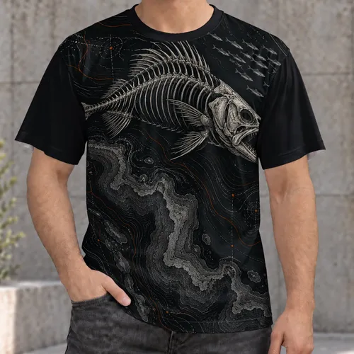 Fish Skeleton Topographic Fishing Lines for Weekend Angling and Coastal Adventure All-over Print Unisex T-shirt