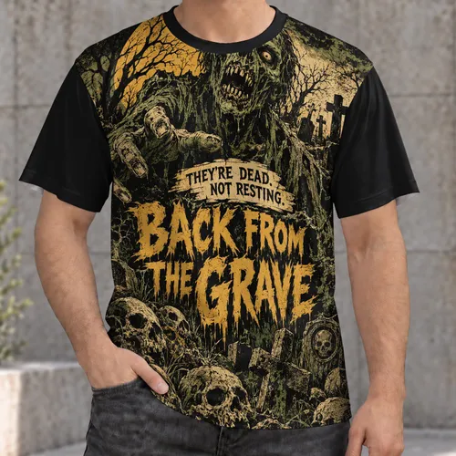Vintage Zombie Graveyard Scene for Halloween Nights and Dark Alternative Streetwear All-over Print Unisex T-shirt