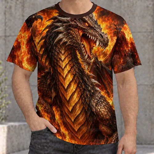 Roaring Fire Dragon Fantasy Art for Bold Casual Style and Everyday Adventure Wear All-over Print Unisex T-shirt