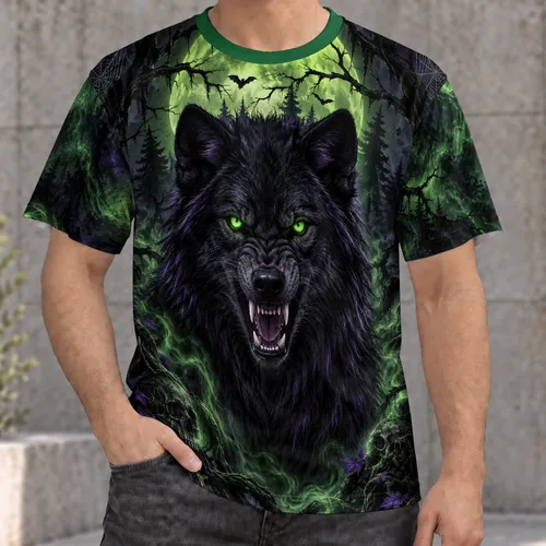 Glowing Green Moon Wolf in Haunted Forest for Halloween Cosplay and Gothic Nightlife All-over Print Unisex T-shirt