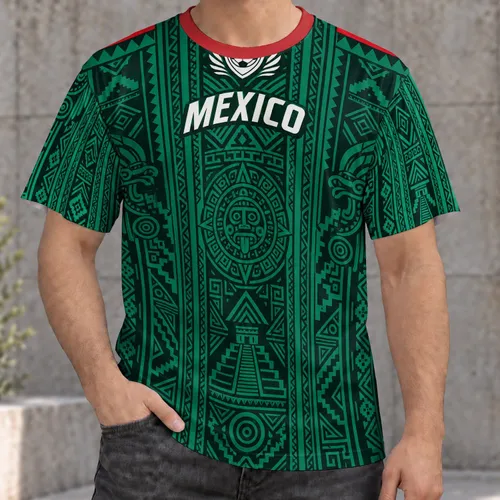 Emerald Green Soccer Crest and Aztec Motifs for Relaxed Home Days and Casual Weekends All-over Print Unisex T-shirt