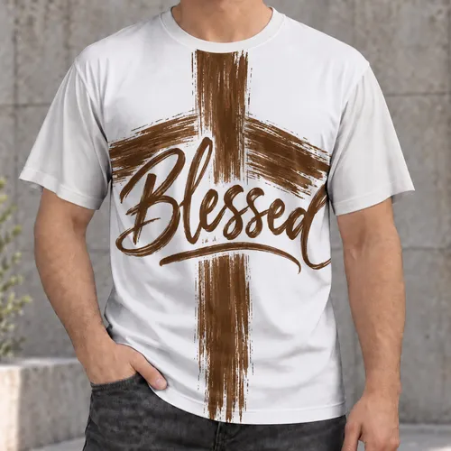 Rustic Brushstroke Cross and Blessed Faith for Worship and Everyday Christian Wear All-over Print Unisex T-shirt