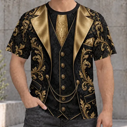 Black And Gold Baroque Tuxedo Elegance For Evening Celebrations And Refined Casual Style All-over Print Unisex T-shirt
