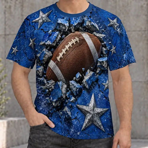 American Football Breaking Through Blue Stone for Game Day, Tailgates and Sports Fans All-over Print Unisex T-shirt