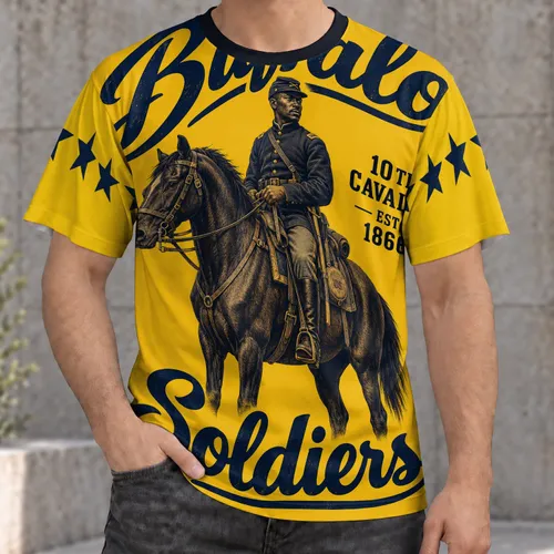 Buffalo Soldier Cavalry Rider Heritage for History Events and Everyday Western Style All-over Print Unisex T-shirt