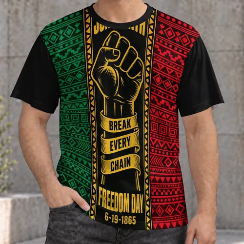 Juneteenth Freedom Fist and Pan-African Colors for Emancipation Day Celebrations All-over Print Unisex T-shirt