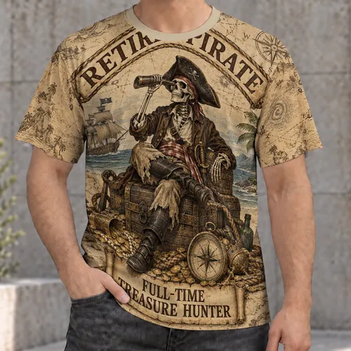 Retired Pirate Skull Treasure Scene for Coastal Adventures and Everyday Exploring Men All-over Print Unisex T-shirt