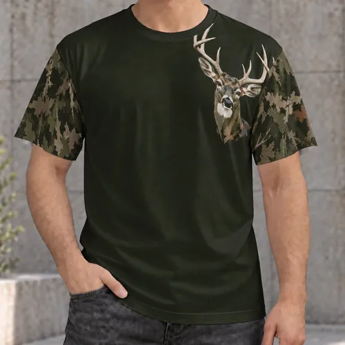 Woodland Buck Emblem for Hunting Camp and Outdoor Weekends All-over Print Unisex T-shirt
