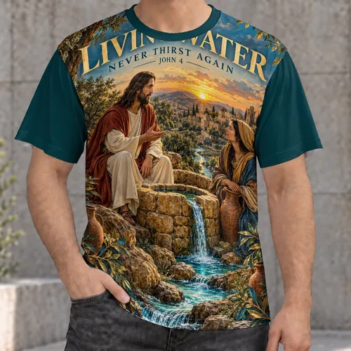 Biblical Well Scene With Living Water Message for Church Gatherings and Everyday Faith All-over Print Unisex T-shirt