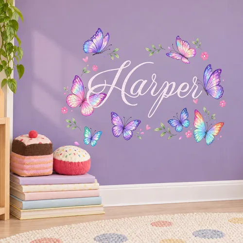 Personalized Rainbow Butterfly Name Wall Decal – Custom Pastel Name Sticker for Girls Nursery, Christmas Gift for Baby