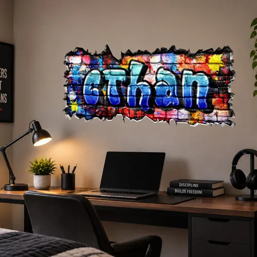 Personalized Graffiti Brick Wall Name Decal – Custom 3D Street Art Name Sticker for Teen Boys Bedroom, Christmas Gift