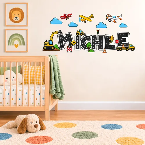 Personalized Construction Truck Name Wall Decal – Custom Excavator Road Letters Sticker for Boys Room, Christmas Gift